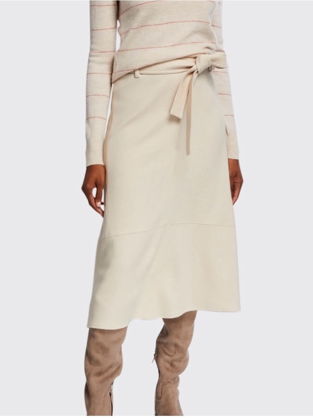 Vince Cream Tie-Waist Midi Skirt